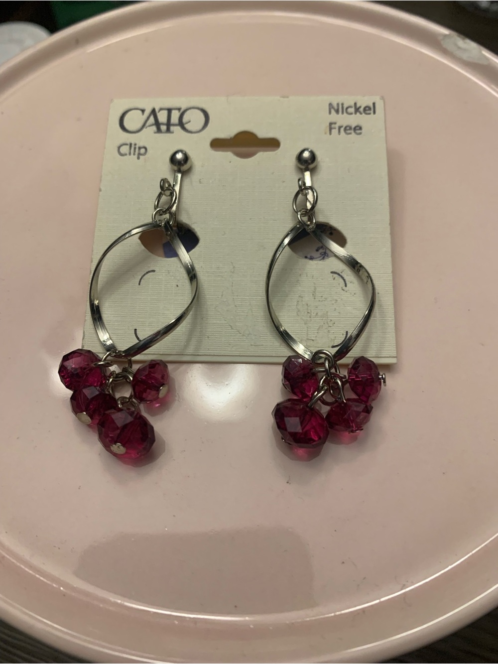 CATO Fuchsia Crystal Dangle Clip-On Earrings